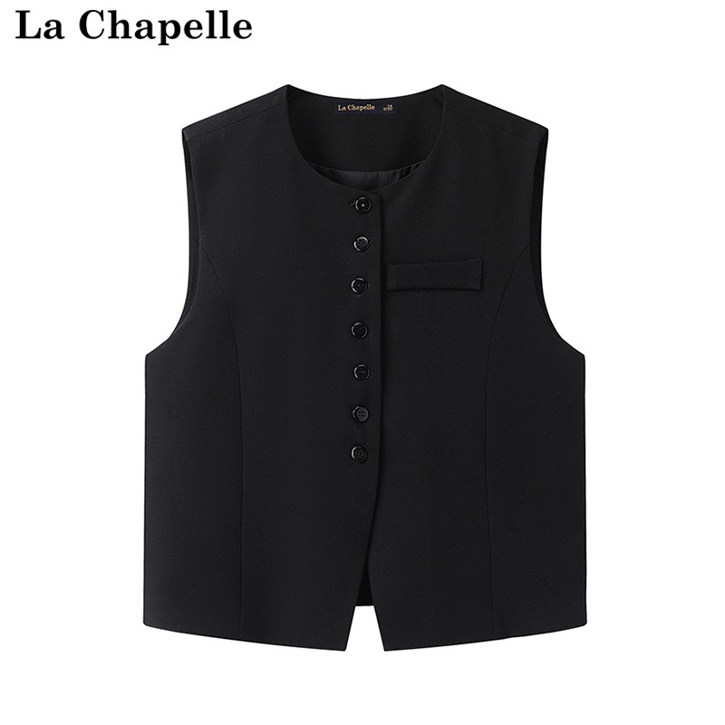 拉夏贝尔/La Chapelle春季新款黑色小香风马甲小个子叠穿外套背心