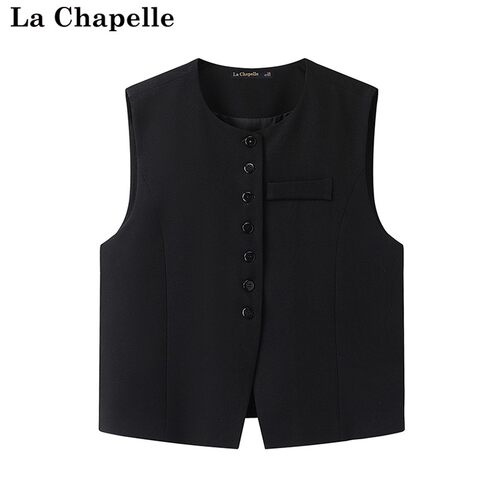 拉夏贝尔/La Chapelle春季新款黑色小香风马甲小个子叠穿外套背心