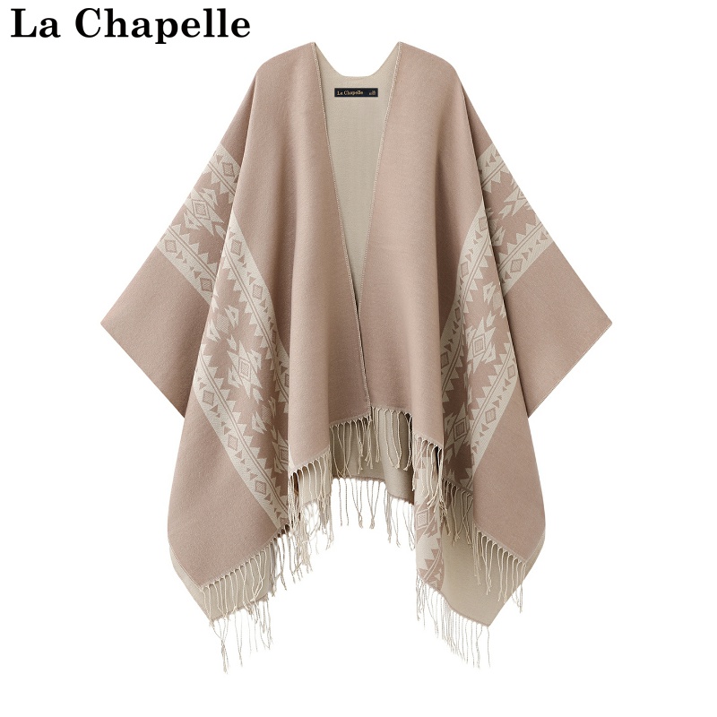 拉夏贝尔/La Chapelle秋冬新款韩式保暖围巾复古流苏厚款外搭披肩
