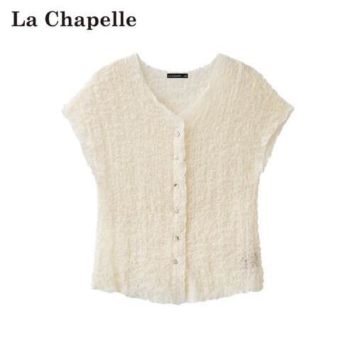 拉夏贝尔/La Chapelle夏季新款韩式V领薄款时尚简约修身气质短袖