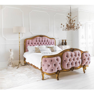 欧式 法国古董实木床 乡村 雕花双人床 美式 金色实木床