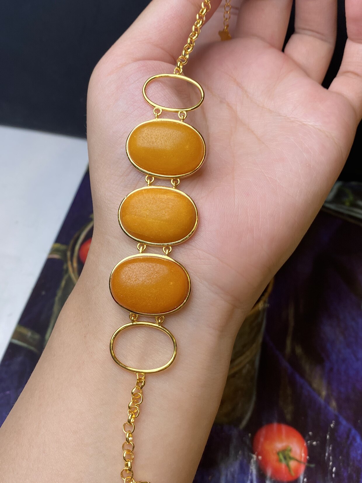 欧洲回流纯天然老蜜手链 欧款热销爆款高品质满蜜鸡油黄 925银镶