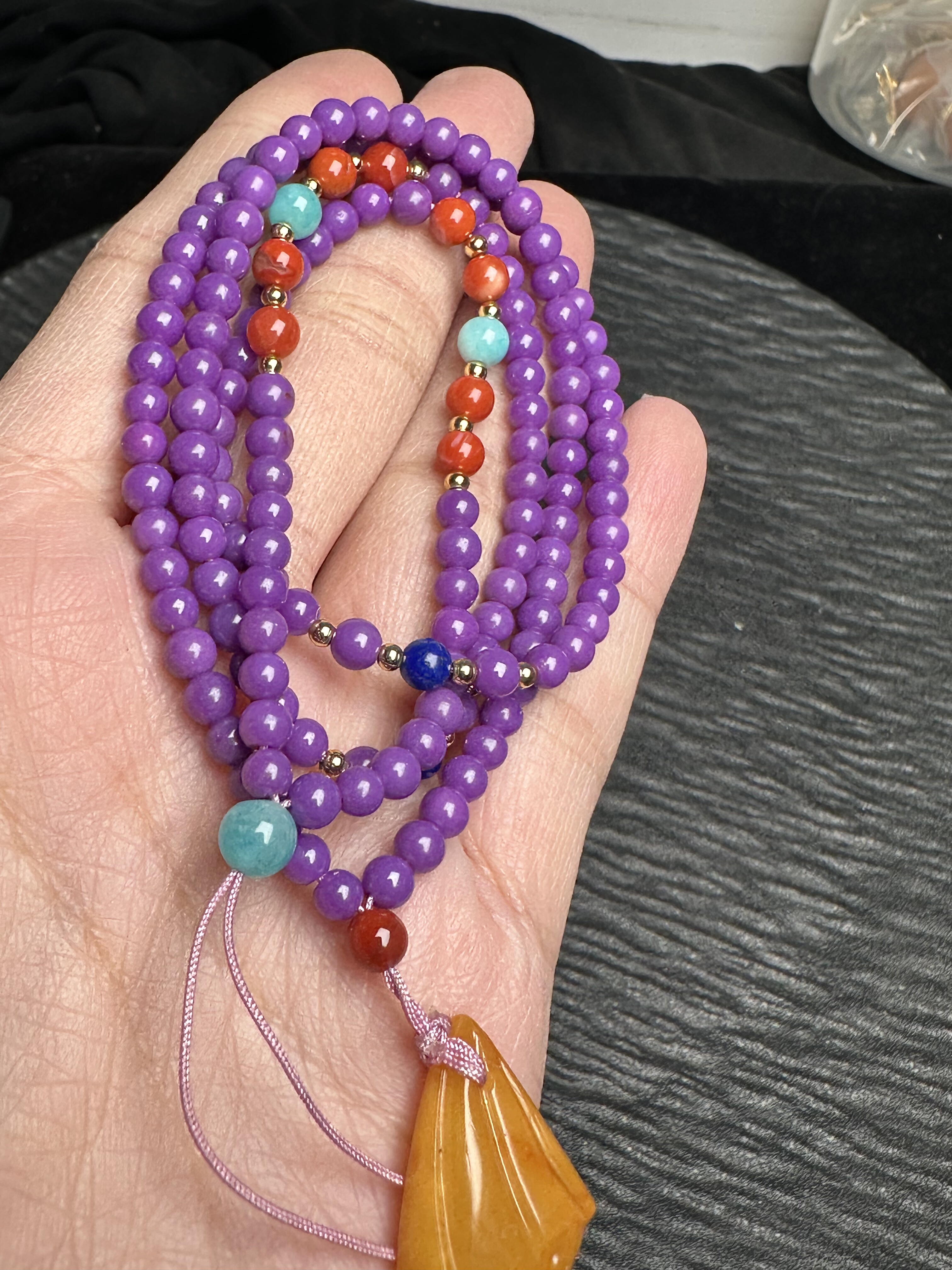 纯天然紫云母项链 贵族紫色颜色漂亮3.9MM 重量16.9克 保真