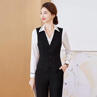 红色西装马甲女2026新款春秋女式酒店前台工作服马夹空姐职业套装