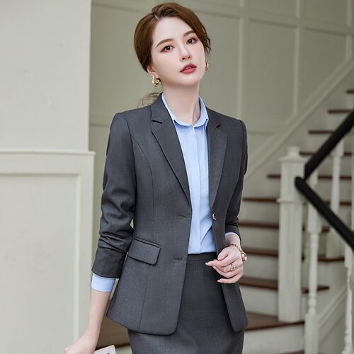 职业正装春秋新款女西服藏青工装