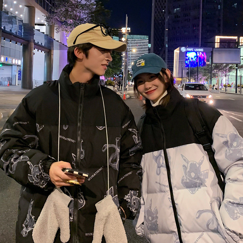 现货主推款时尚连帽男女同款刺绣港风学生白鸭绒羽绒服R9011P150图片