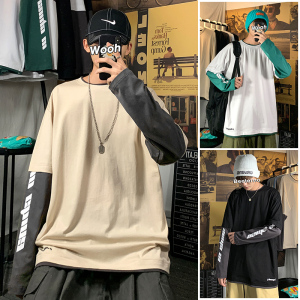 秋季新款假两件时尚港风圆领T恤卫衣长袖男XZ1415-2#TC504#P25图片