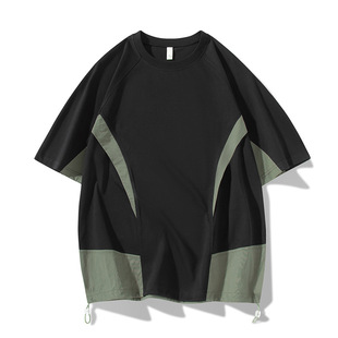 新款 山系户外打底衫 潮流美式 T恤男款 美潮高 复古拼接短袖 2025夏季