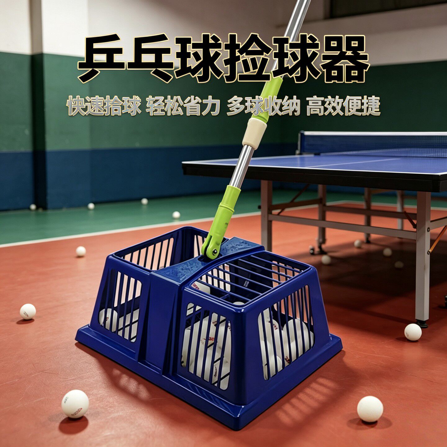 乒乓球捡球器训练便携伸缩杆可调小型弹簧滚筒网自动拾神器网兜图片