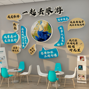 旅行社墙面装饰旅游公司文化墙氛围布置办公室贴纸画门店背景形象