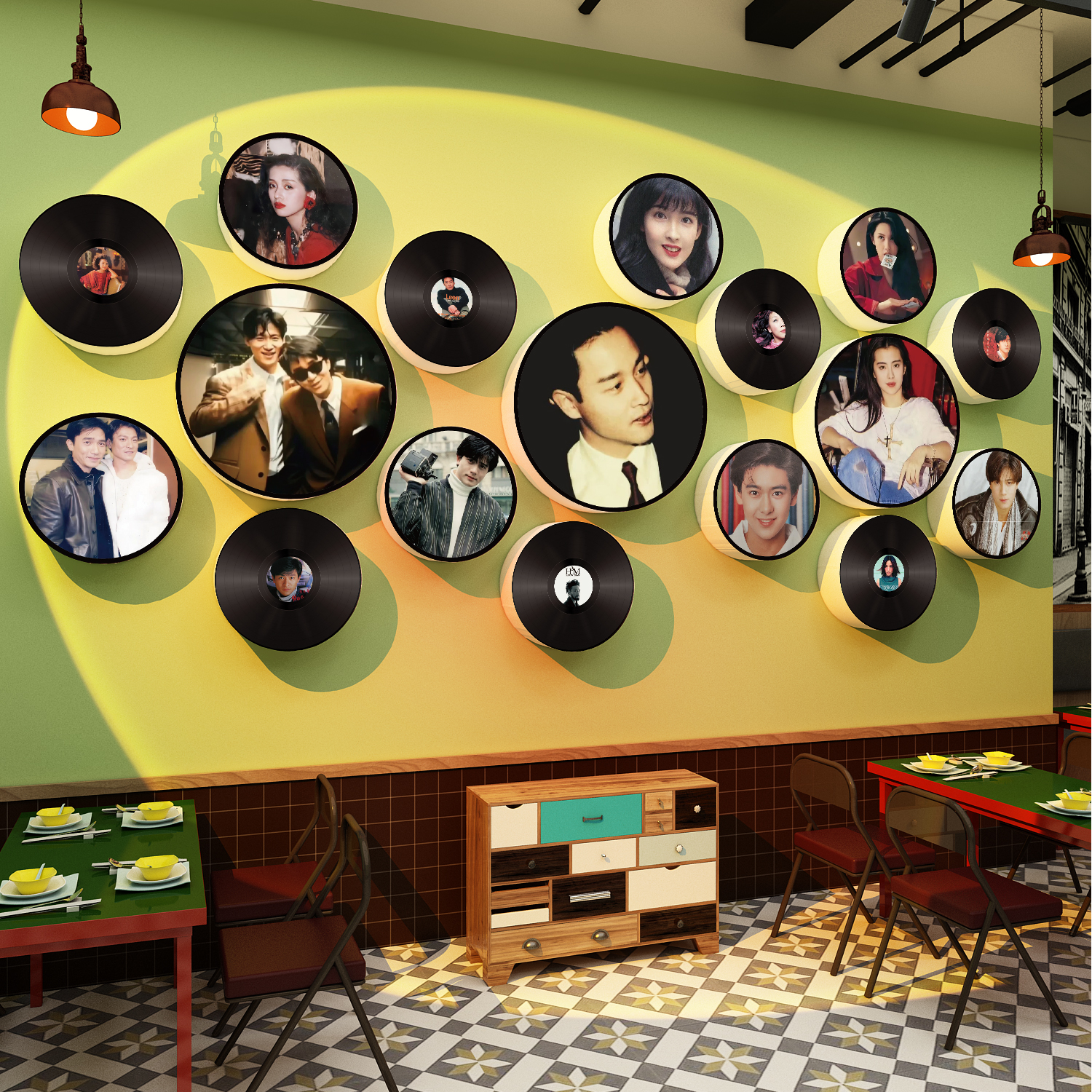 香港式风茶餐厅饮饭店墙面装饰复古场景怀旧明星海报网红布置贴纸