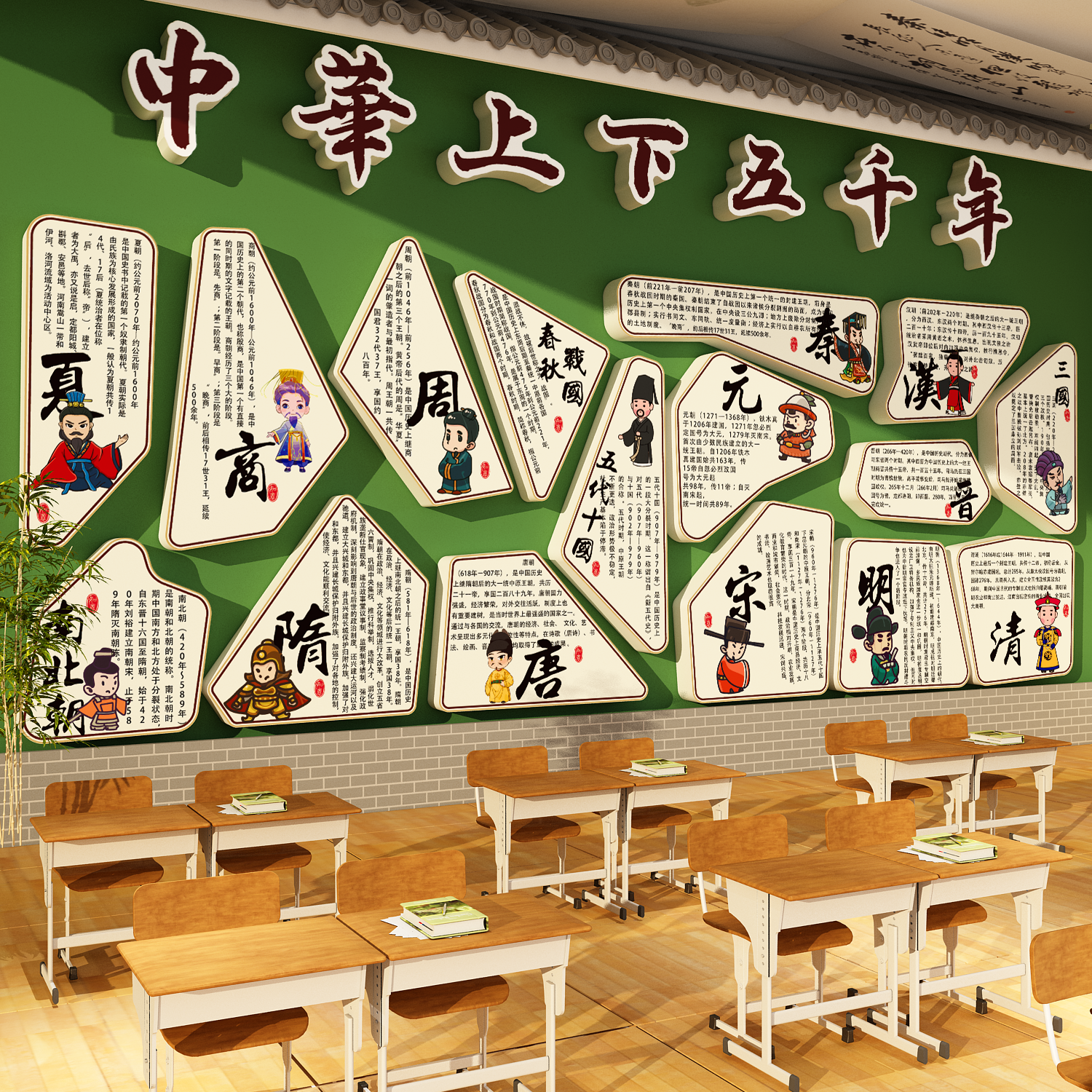 班级布置教室小学中华上下五千年国风传统历史文化墙贴纸装饰挂画