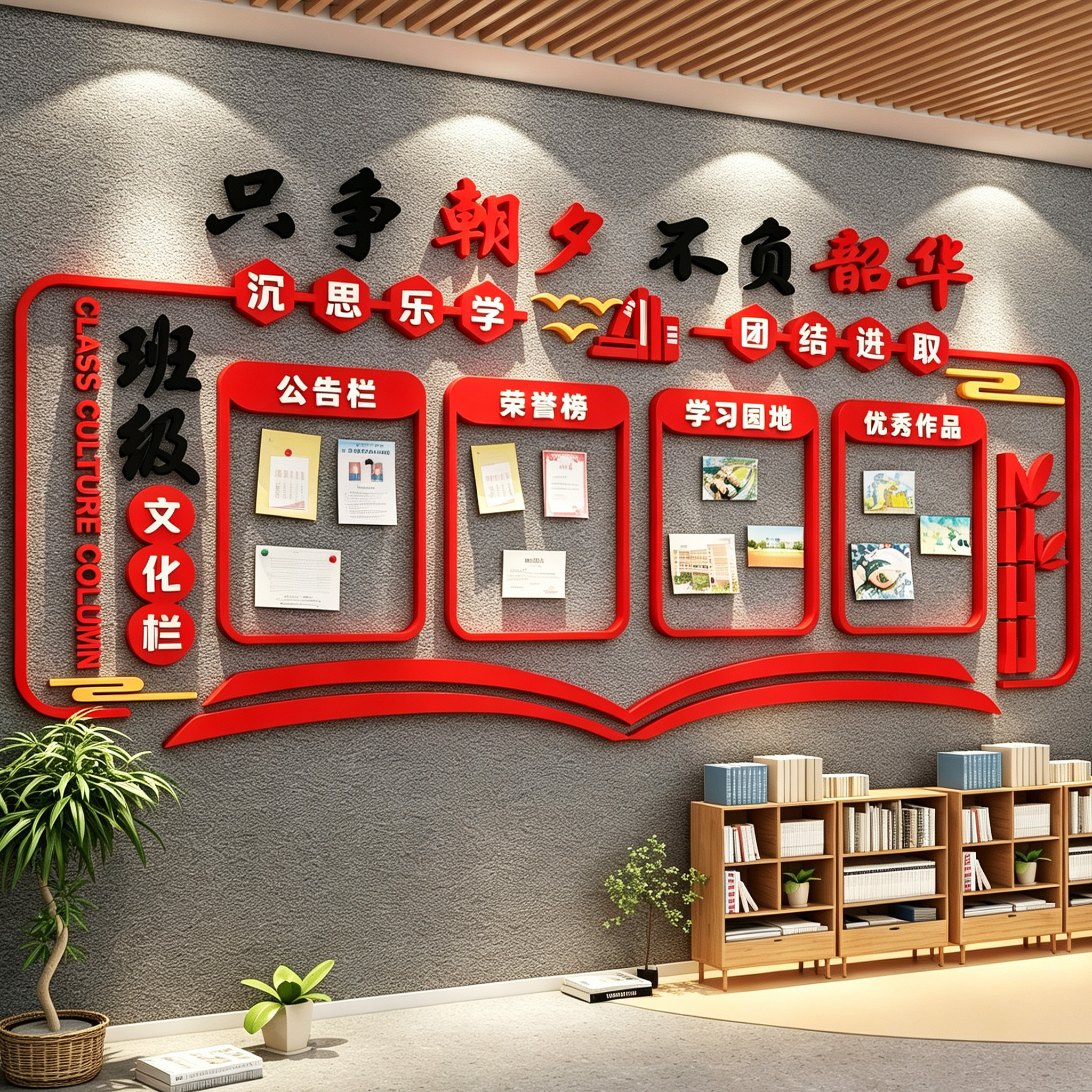 教室班级文化墙贴爱国红色