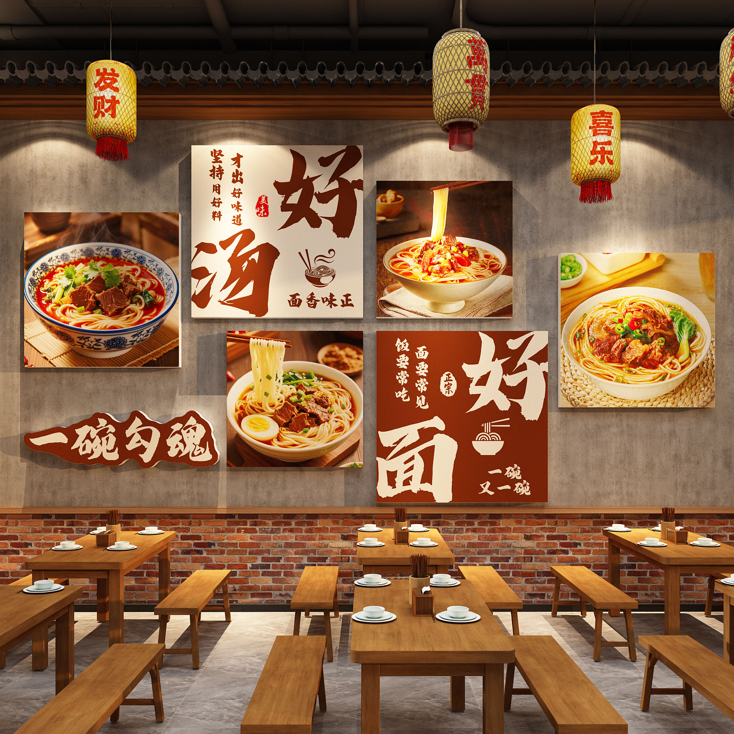 网红牛肉板面馆墙面装饰创意重庆小面餐饮店宣传海报广告贴纸挂画