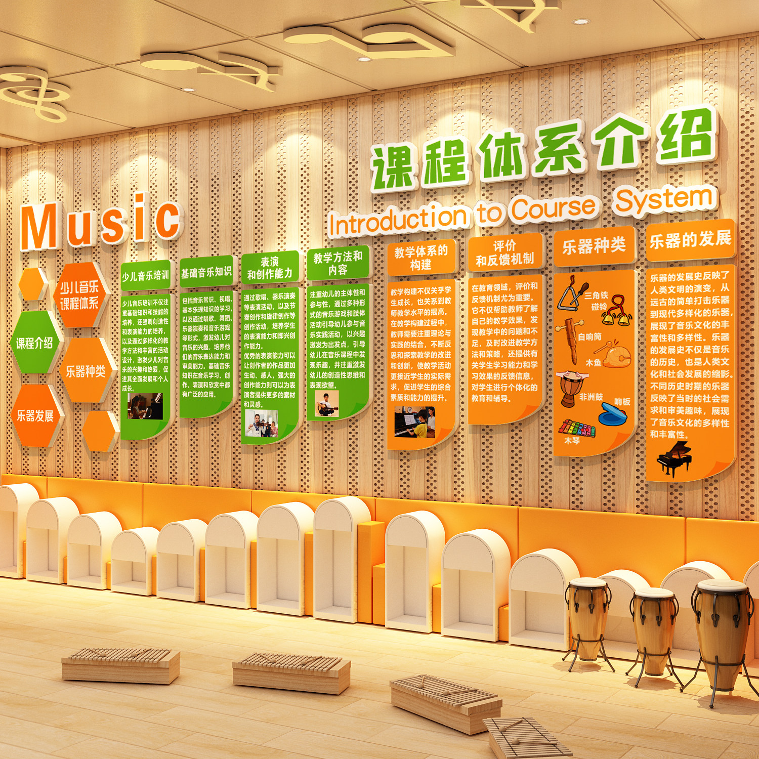 音乐教室氛围布置课程体系展示墙面装饰培训机构环创文化背景墙贴