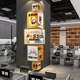 办公司室墙面装饰氛围布置企业文化进门形象柱子承重励志标语贴纸