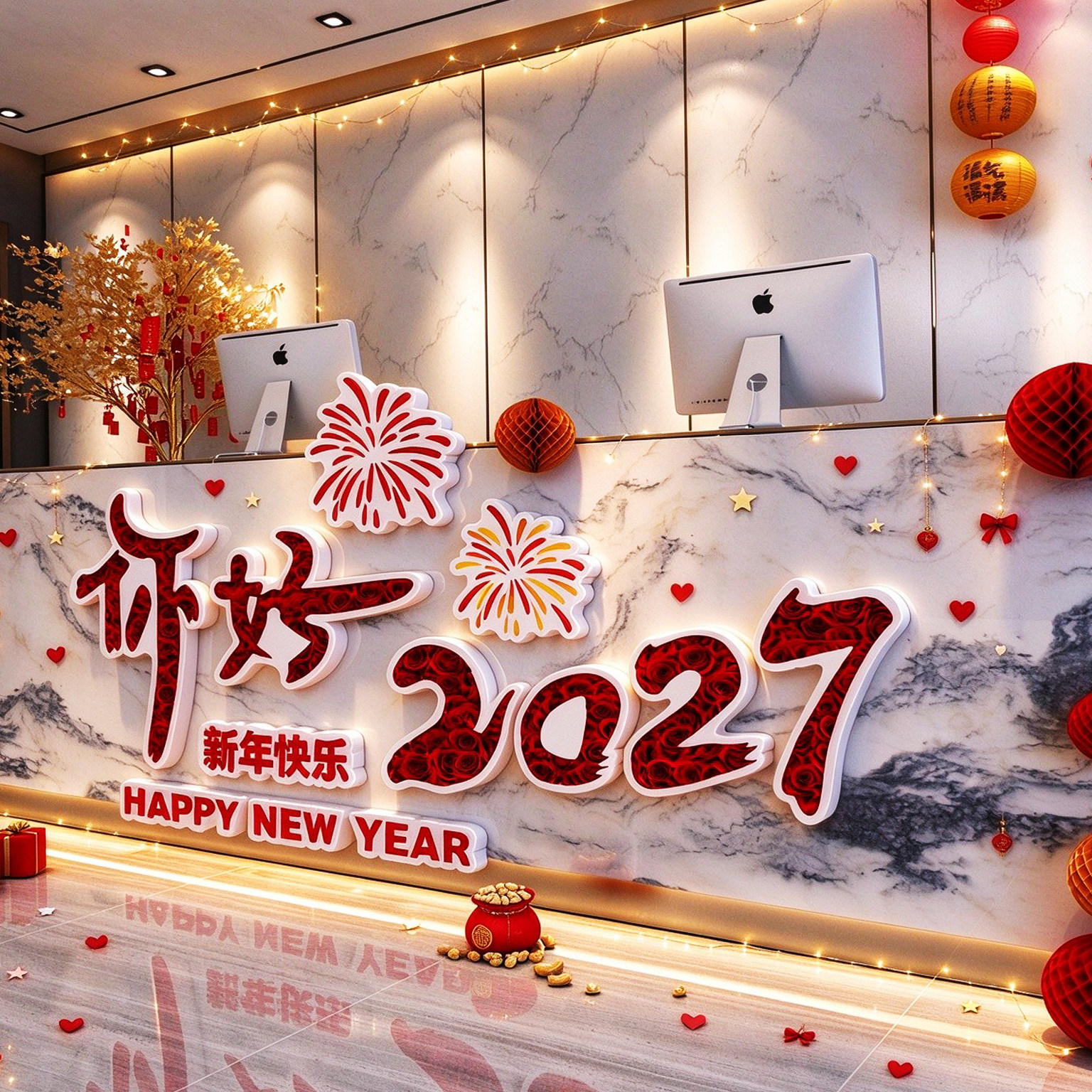 2027羊新年3D亚克力立体壁贴