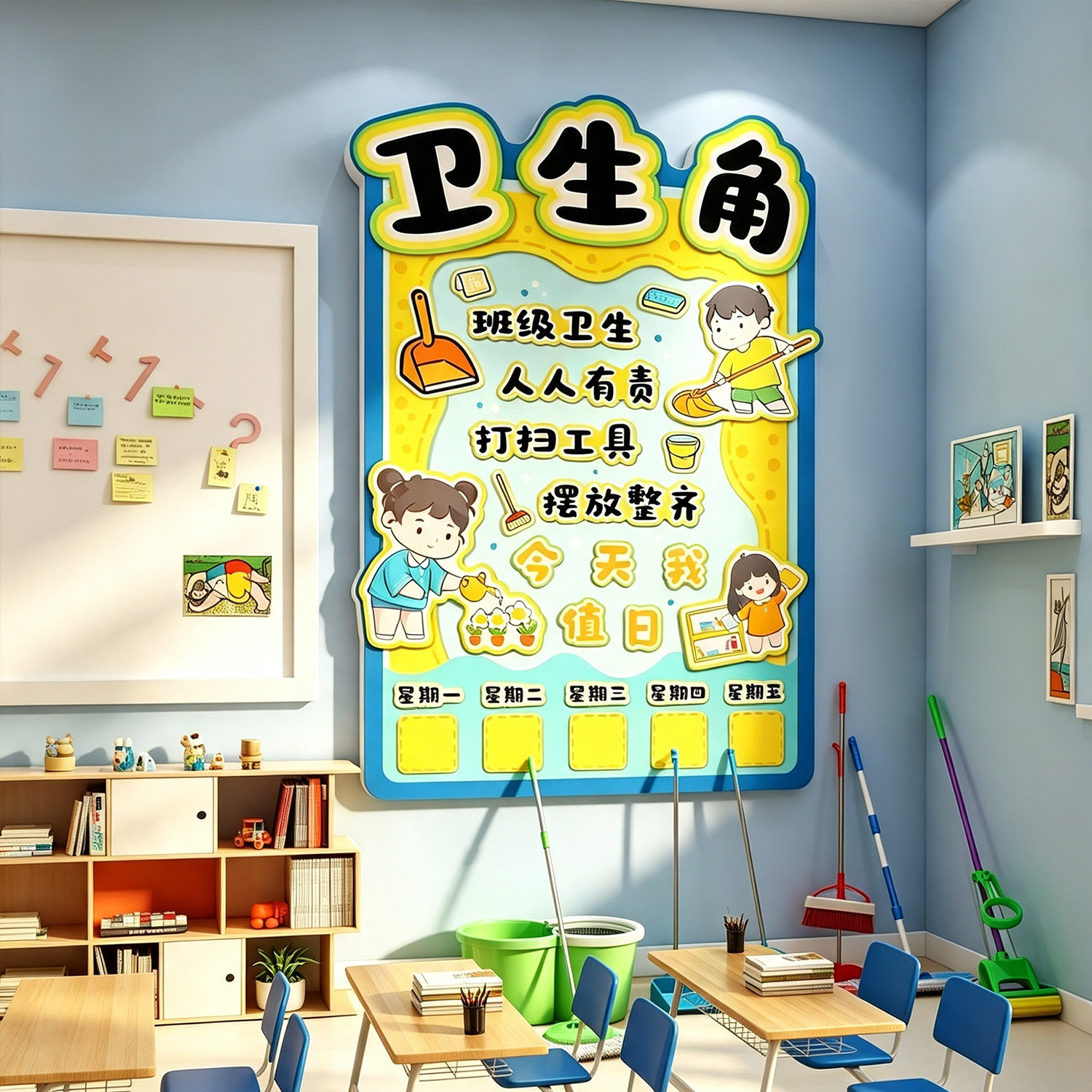 小学一年级今天我值日文化墙贴
