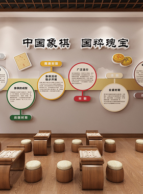中国际象棋教室布置装饰辅导培训区班环创文化围棋背景墙面贴画纸