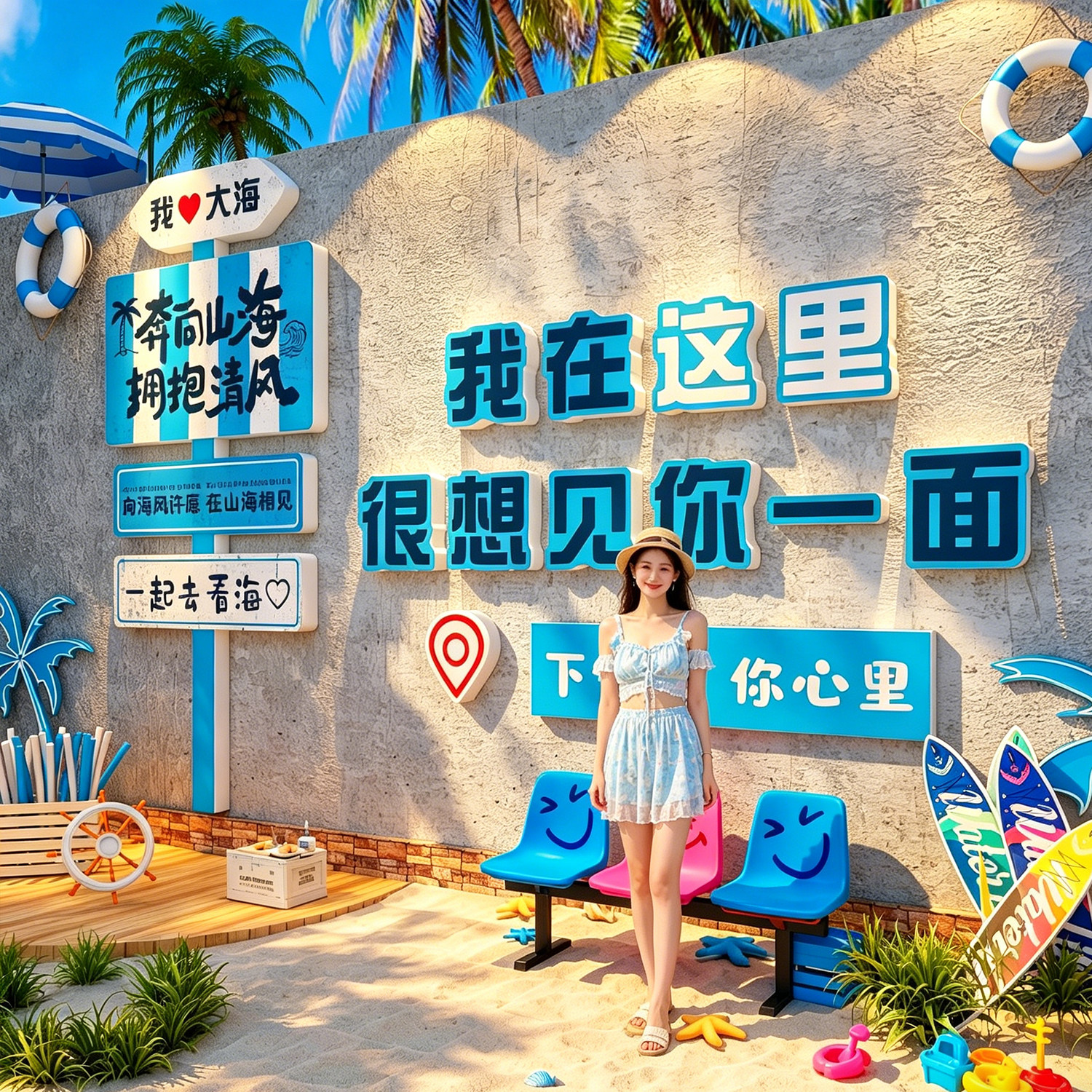 网红拍照打卡墙路牌定制