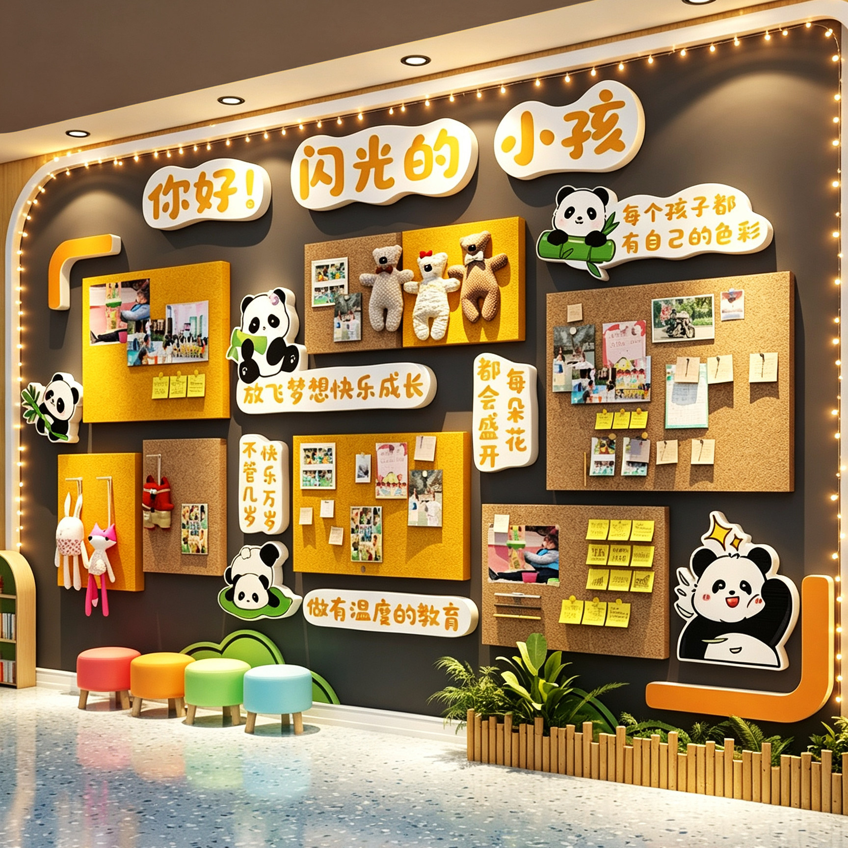 幼儿园毛毡墙贴环创照片展示