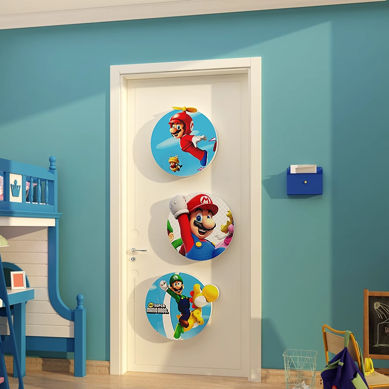 儿童房间布置装饰卧室床头背景墙面贴纸马里奥玩具游戏区互动挂画图片