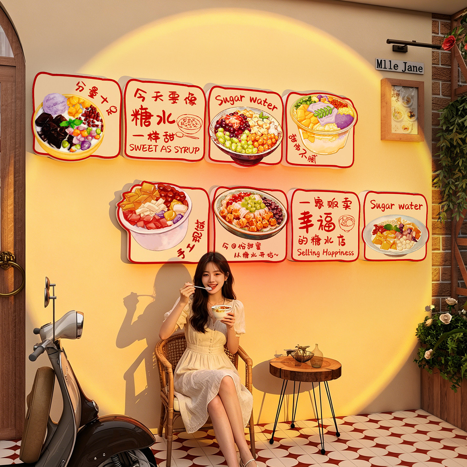 一起吃糖水店铺门头墙面装饰甜品氛围布置贴网红打卡海报广告挂牌
