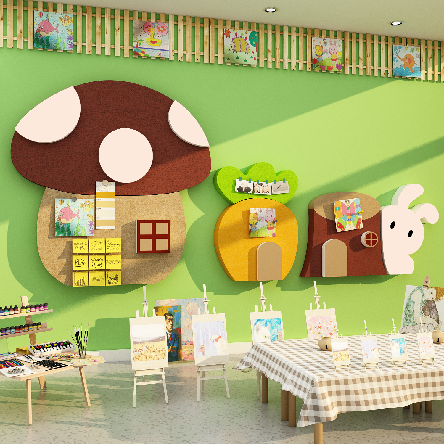 画展场景氛围布置美术教室墙面装饰幼儿园环创主题毛毡板展示墙贴