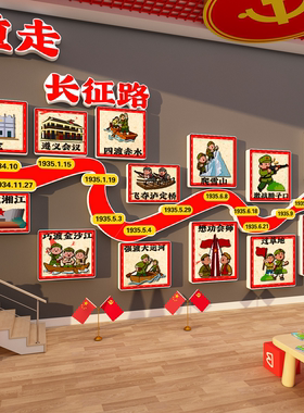 红色爱国主题班级重走长征路精神文化墙贴小学教室育布置装饰环创