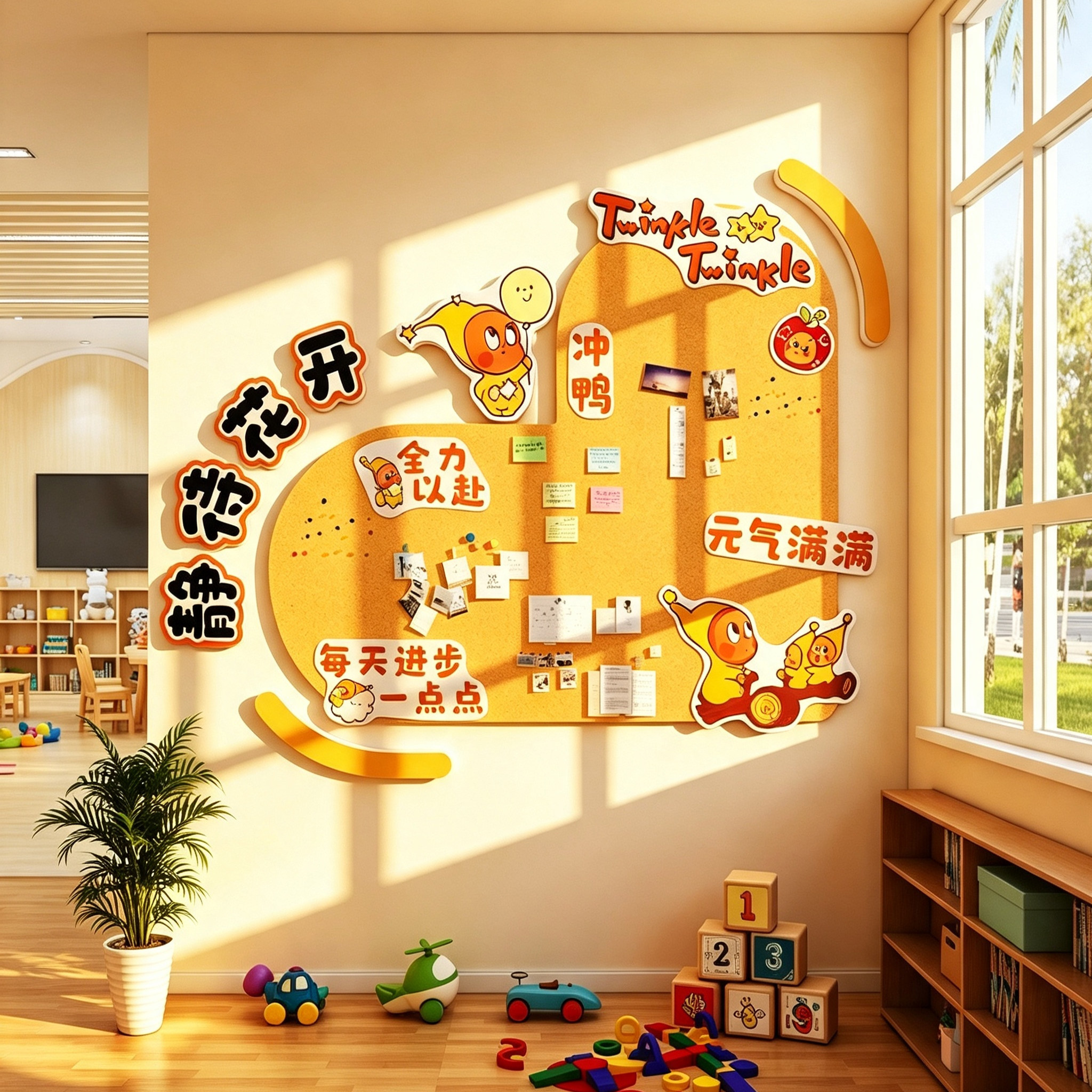 教室幼儿园亮面毛毡贴照片墙