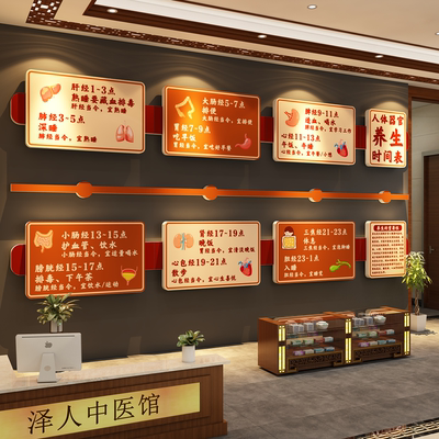网红养生店氛围布置中医馆装饰挂画贴文化形象背景墙面十二时辰法