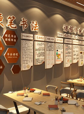 硬笔书法教室氛围布置课程体系展示墙面装饰培训机构环创文化背景