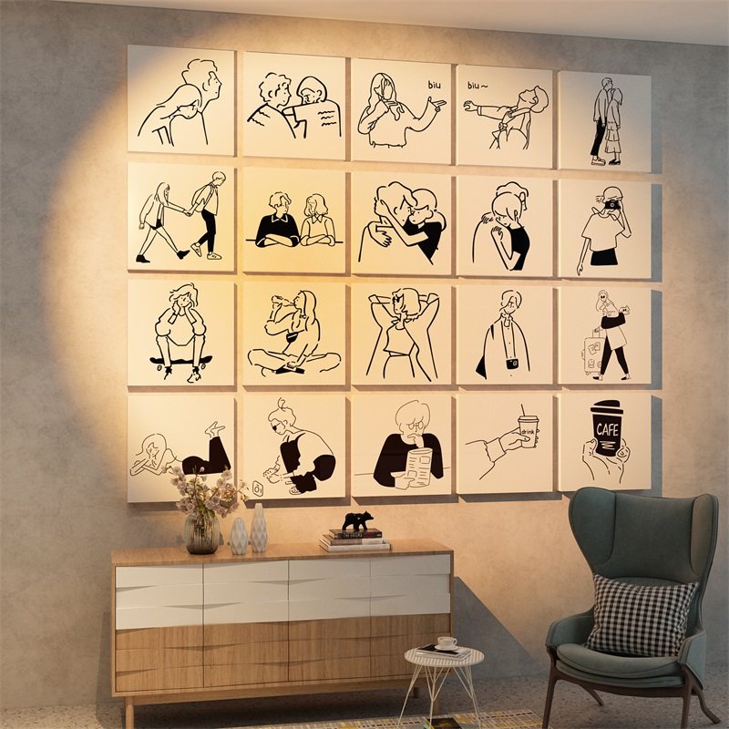 奶茶店墙壁面装饰摆件网红打卡拍照区背景简笔画蛋糕咖啡厅馆贴纸