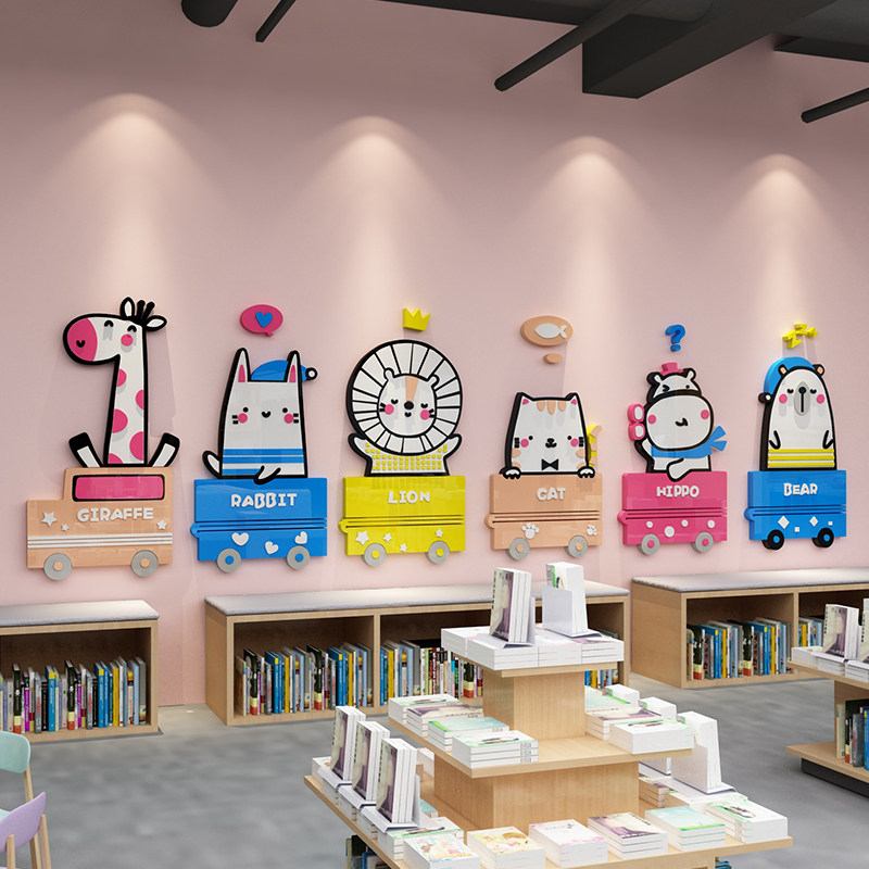 绘本馆墙面装饰布置儿童区阅览室图书角幼儿园环创主题背景墙贴画