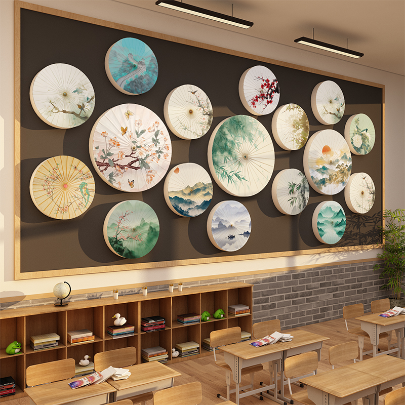 中国古风油纸伞环创传统文化材料主题成品幼儿园墙面装饰场景布置