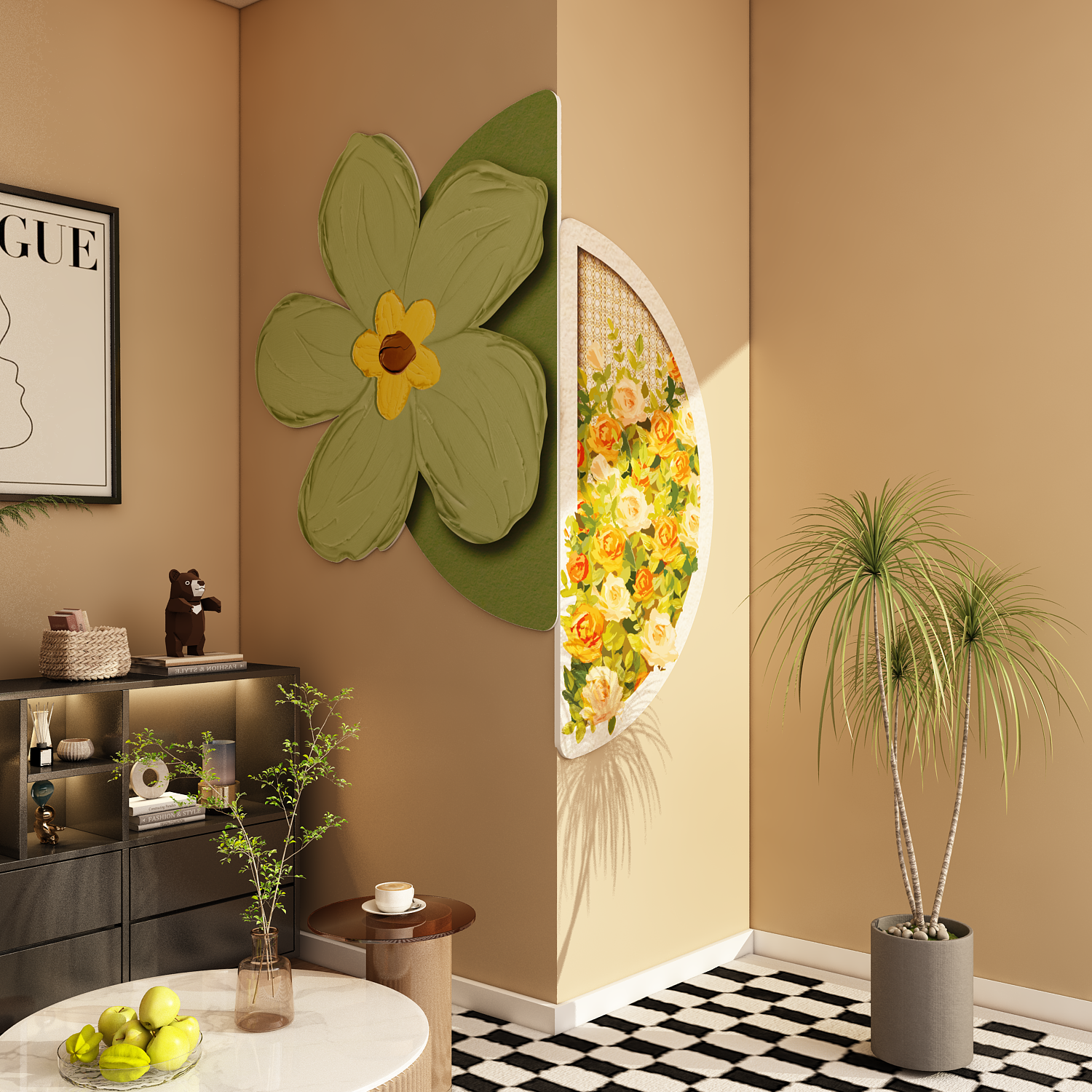 奶油风餐客厅电视机背景墙面装饰贴挂画遮丑拐转角遮丑3d立体创意