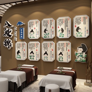 八段锦主题挂图文化墙面画宣传养生馆中医氛围背景装饰海报形象贴