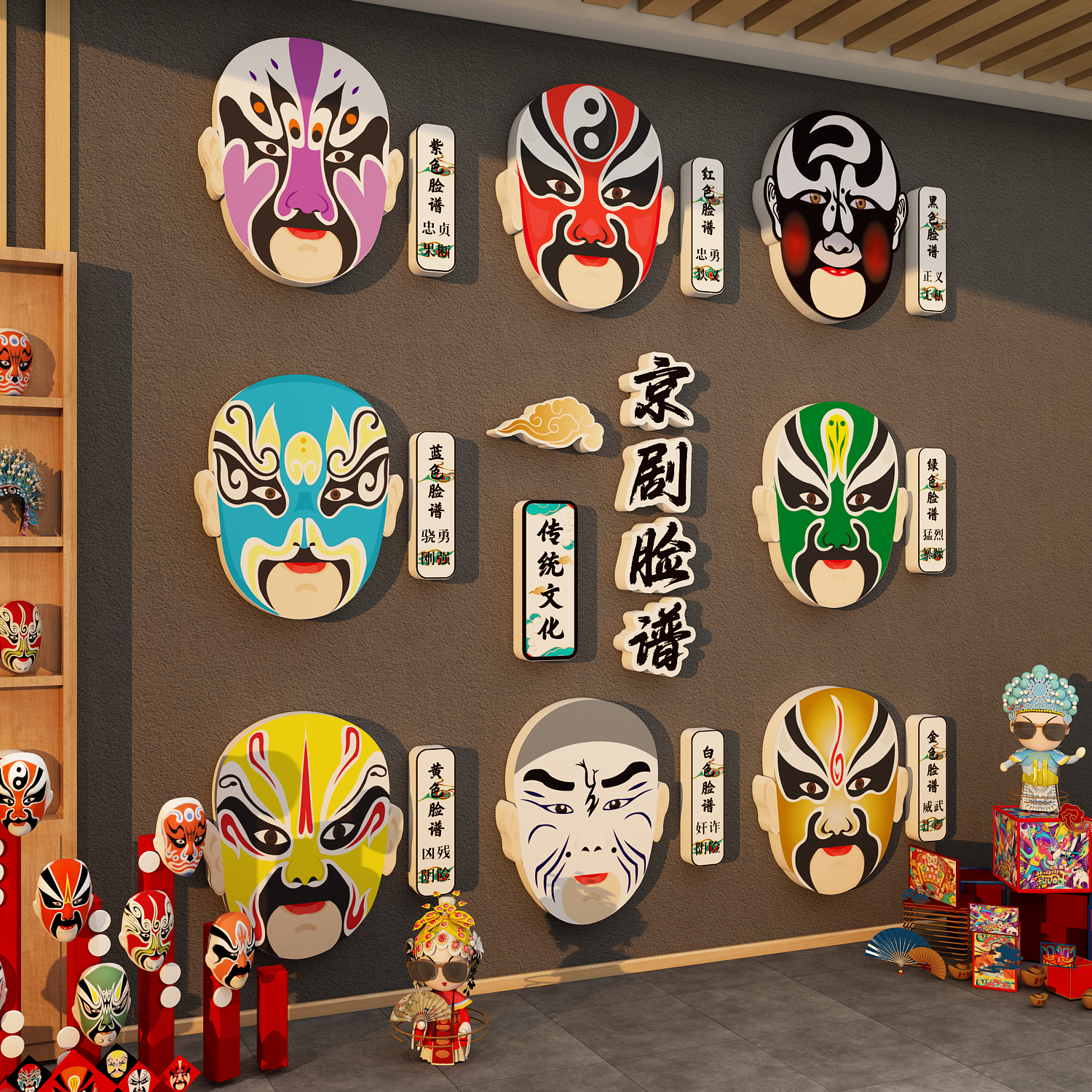 非遗生旦净末丑京剧脸谱文化幼儿园环创主题墙面装饰成品布置贴