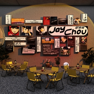 网红打卡周杰伦歌词酒吧装饰品场景海报音乐造背景形象墙面贴纸画