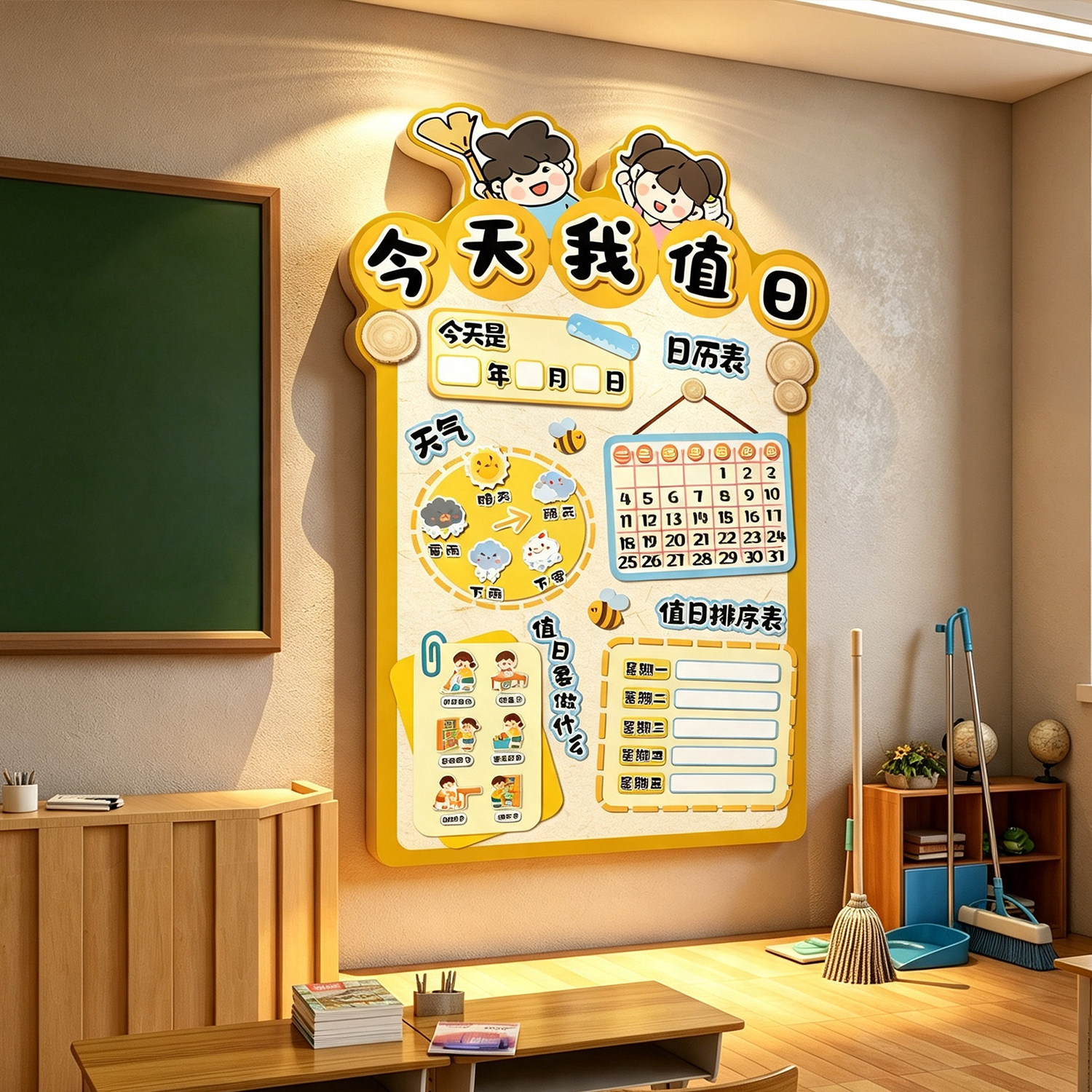 今天我值日安排表卫生角文化墙贴小学一年级班级教课室布置装饰画