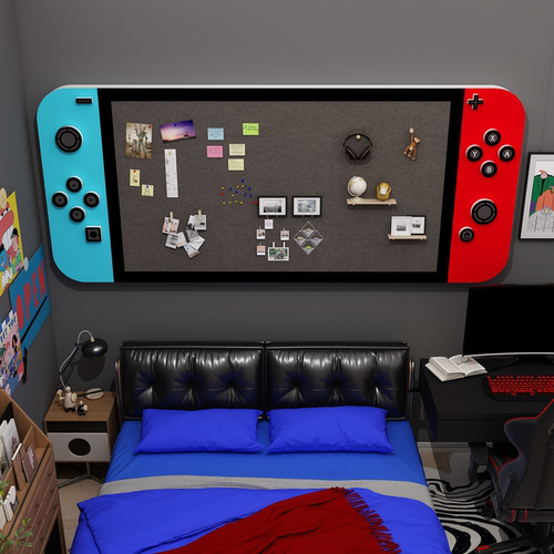 电竞房间网吧墙面布置装饰switch主机游戏任天堂电视机背景毛毡板