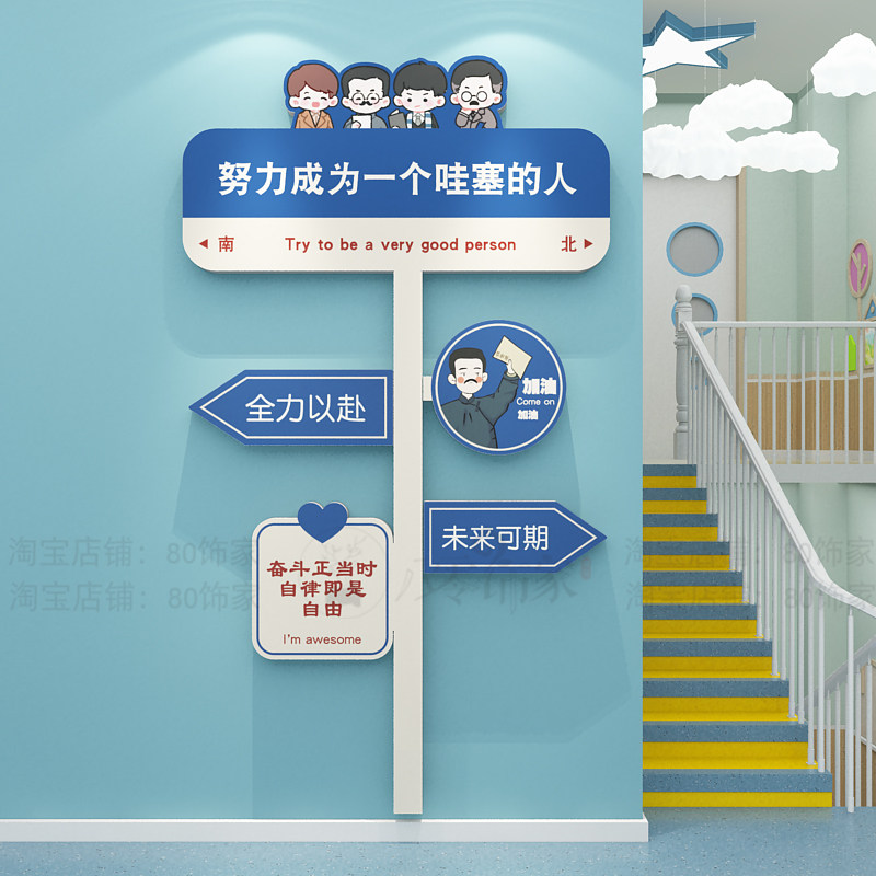 幼儿园楼梯间扶手台阶改造转角墙面装饰班级教室布置环创文化墙贴