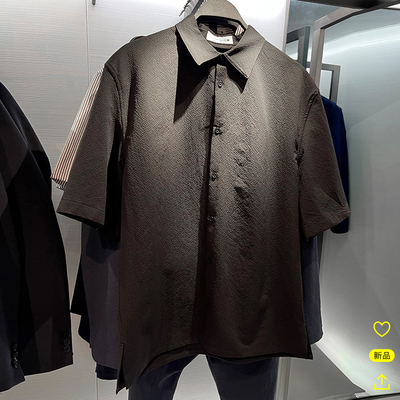 泡泡纱短袖衬衫翻领美式休闲