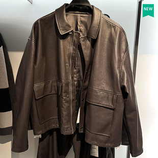 口袋饰仿皮革boxy 男装 fit夹克皮衣外套3046349 秋冬新品 柜799