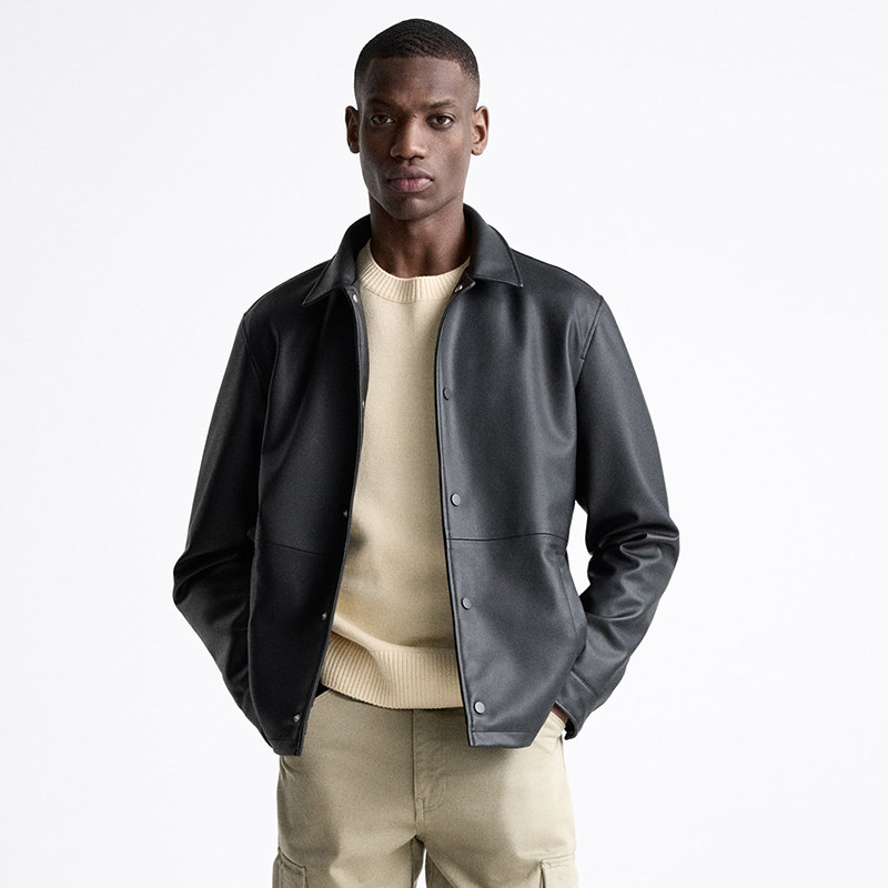 thumbnail for Spring New Men's Faux Leather Lapel Jacket 8281450 800 Men's Simple PU Leather Jacket Casual Jacket