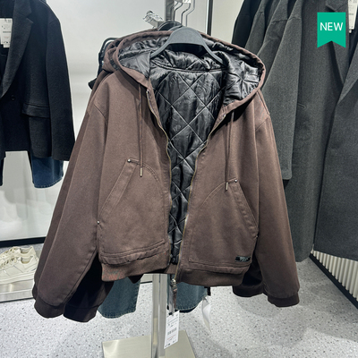西班牙连帽秋冬宽松水洗夹棉外套