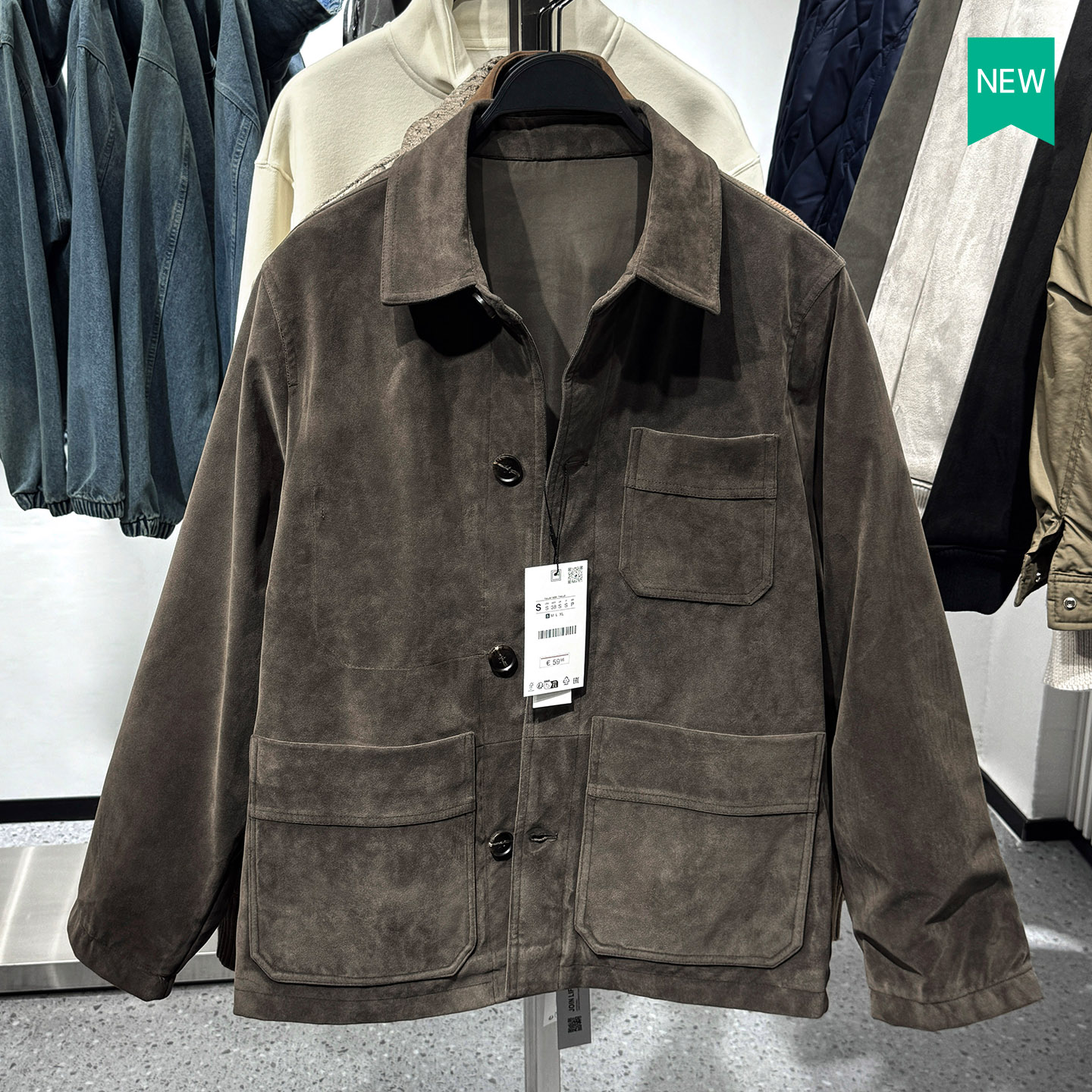 男装反绒皮修身直筒衬衫外套