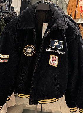 柜799！秋冬新品男装学院风拼接补丁饰灯芯绒夹克夹棉外套6318414