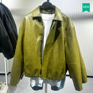 柜699！秋季新品男装宽松仿皮翻领长袖夹克PU皮外套3833302 511