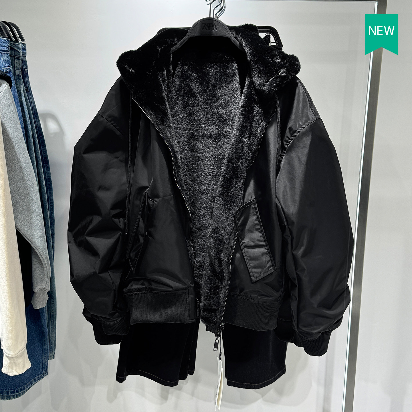 西班牙秋冬人造毛双面穿连帽夹克